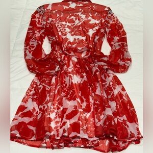 Vero Moda Dark Orange and Ivory Long Sleeve Dress